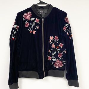 Black Velvet Floral Embroidered Bomber